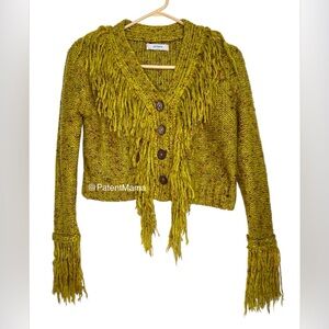 VINTAGE Y2K LAZYBONS FRINGE KNIT CROP CARDIGAN - SIZE L